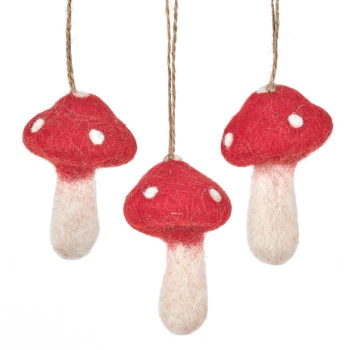 Set of 3 Autumnal Woodland Felt Hanging Toadstools
