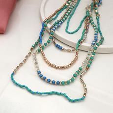 Beaded Necklace, Colour: Turquoise/GoldMix Layered Necklace