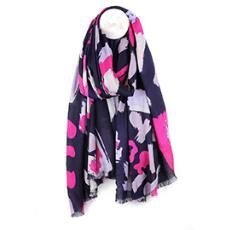Bamboo Viscose Scarf, Colour: Navy/fuschia Mix Paint Brush Stroke Print