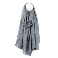 Viscose Scarf, Colour: Slate, Style: Tiny Leaf Silver Foil Print