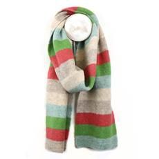 Striped Knitted Scarf, Colour: Beige/Red/Green