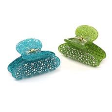 2 Pack Set of Crystal Hairclips, type: Green/Blue
