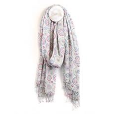 Cotton Tassel Scarf, Colour: Ivory multi dotted circles