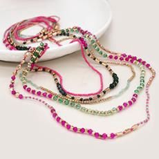 Layered Boho Necklace, Colour: Pink/Aqua/Gold