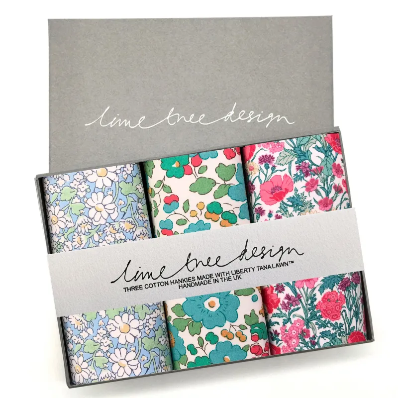 3 Boxed Liberty of London Fabric Hankies