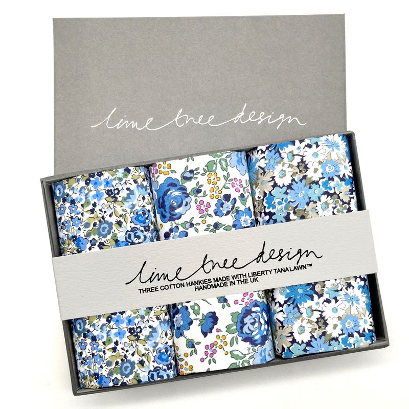 3 Boxed Liberty of London Fabric Hankies