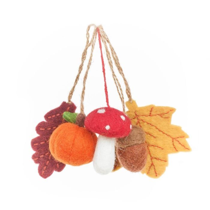 Handmade Felt Woodland Walks Hanging Autumnal Decorations (Set of 5)