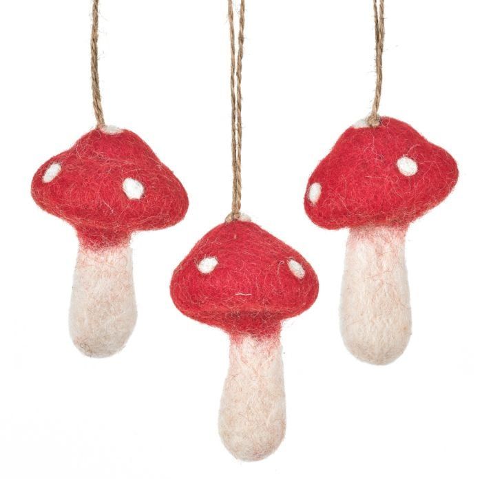 Set of 3 Autumnal Woodland Felt Hanging Toadstools