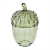 Glass Acorn Trinket Pot, Colour: Green