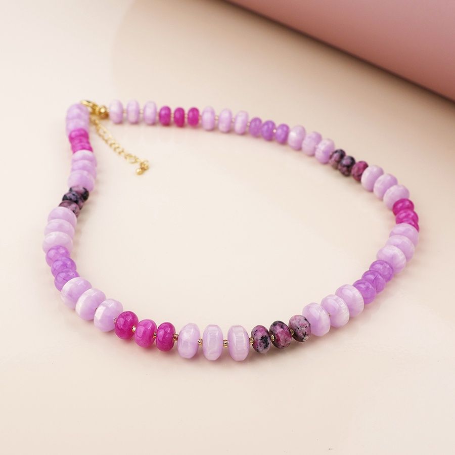 Mixed bead necklace, Colour: Purple