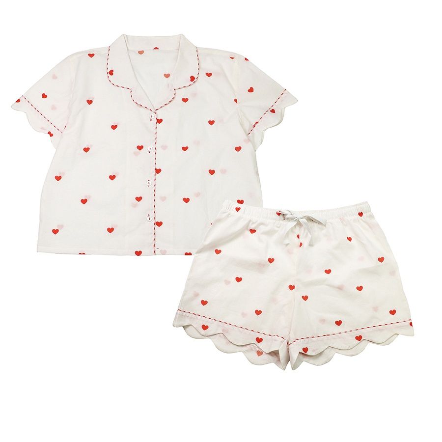 Print Blouse And Shorts Pyjama Set, Colour: Off White And Red Heart, Size: Medium