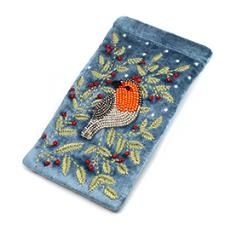 Dusky Blue Robin and Holly Velvet Accessories