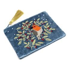 Dusky Blue Robin and Holly Velvet Accessories