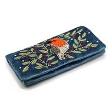 Dusky Blue Robin and Holly Velvet Accessories, type: Jewellery Roll