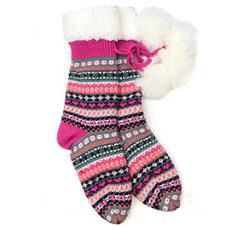 Fairisle Cosy Slipper Socks, Colour: Pink Mix