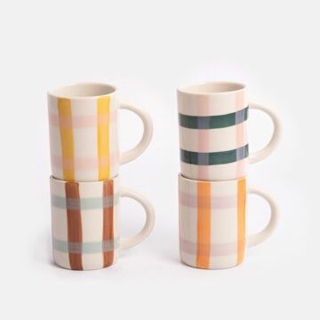 Multi Check Set of 4 Espresso Cups