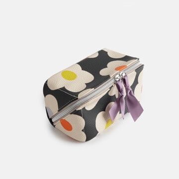 Multi Flower Charcoal Diagonal Cosmetic Bag