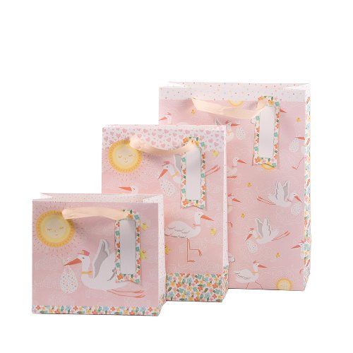 Pale Pink Stork Gift Bag, Size: Small