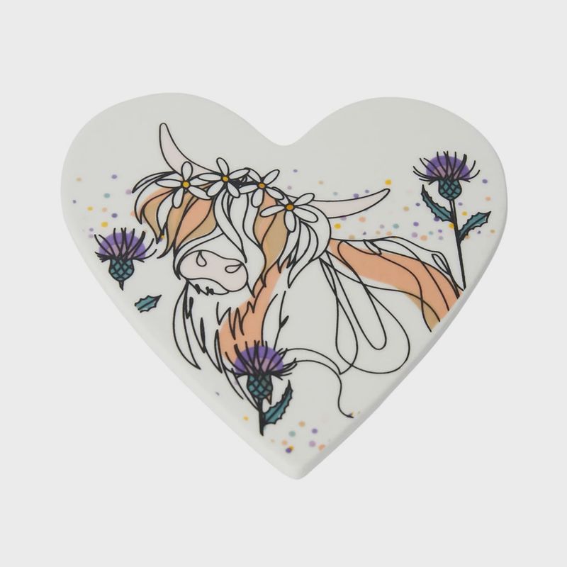 Highland Cow Heart Coaster