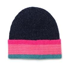 Anna Navy Pink Teal Ribbed Knit Stripe Beanie, Colour: Anna Navy Pink Teal