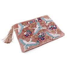 Blush Velvet Embroidered Cranes, type: Pouch