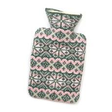 Agnes Festive Knit Hot Water Bottle, Colour: Sage/Pink