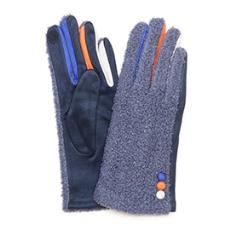 Bergen Fleece/Faux Suede Button Gloves, Colour: Blue Mix