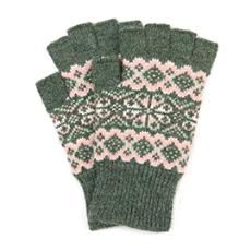 Agnes Festive Knit Fingerless Gloves, Colour: Green/Pink