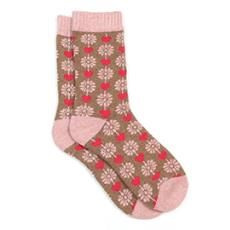 Flower And Heart Socks, Colour: Pink And Taupe