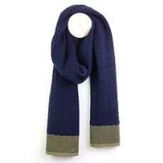 Matty Cable Knit Recycled Blend Scarf, Colour: Navy
