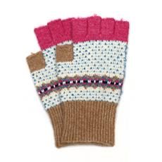 Evie Recycled Blend Pattern Knit Gloves, Colour: Camel/Pink/Blue