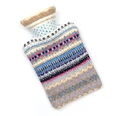 Evie Stripe Knit Hot Water Bottle, Colour: Blue/Grey/Ecru
