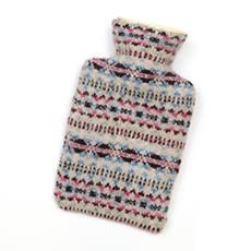 Iris Knit Hot Water Bottle, Colour: Oatmeal/Blue/Pink