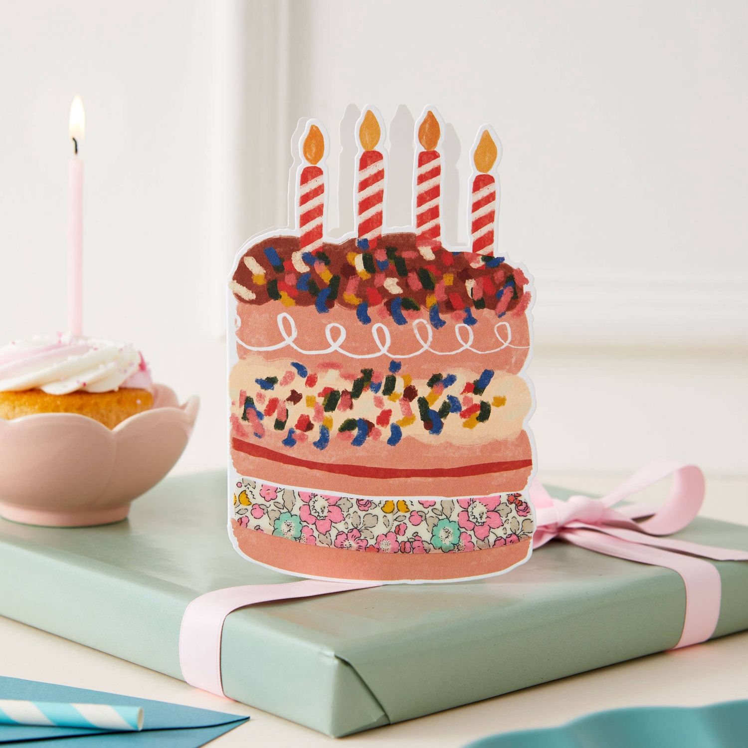 Cake Die Cut Card - Betsy Ann Liberty Fabric