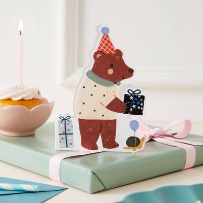 Bear Die Cut Card - Adelajda Liberty Fabric