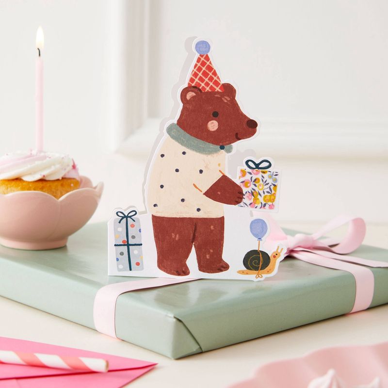 Bear Die Cut Card - Wiltshire Bud Liberty Fabric