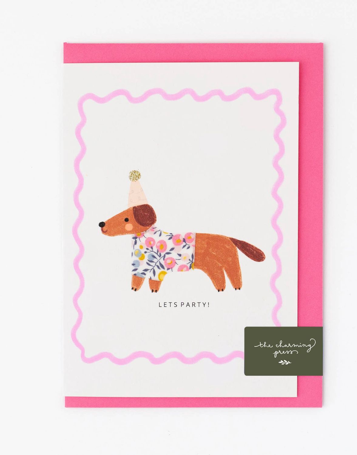 Sausage Dog Card - Made with Liberty Wiltshire Bud Fabric