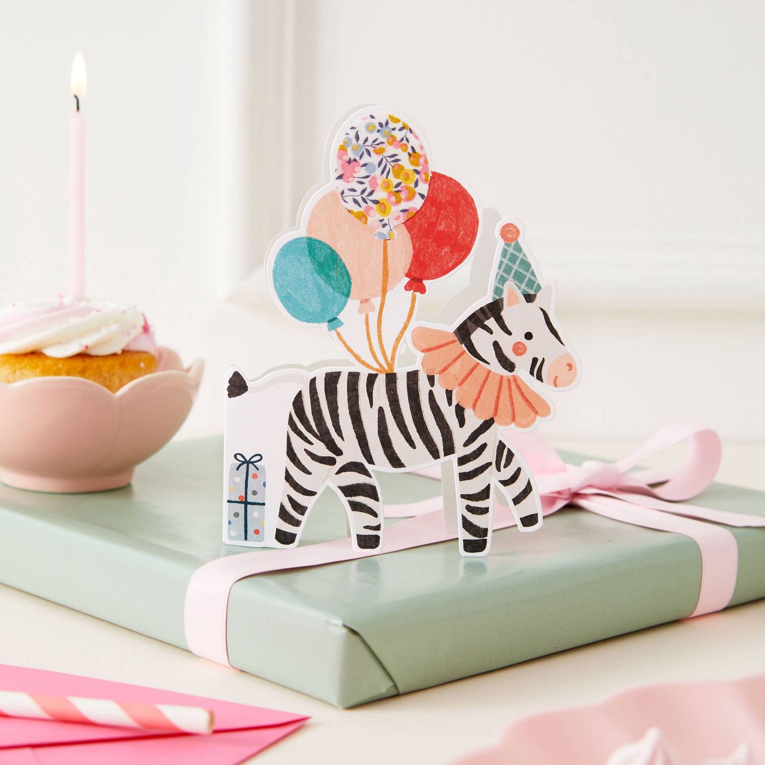Zebra Die Cut Card - Wiltshire Bud Liberty Fabric