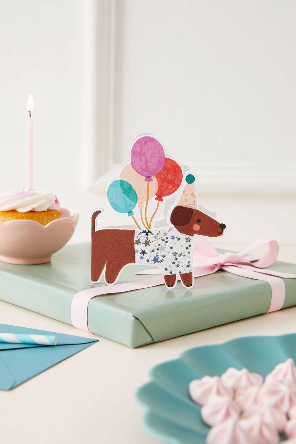 Sausage Dog Die Cut Card - Adelajda Liberty Fabric