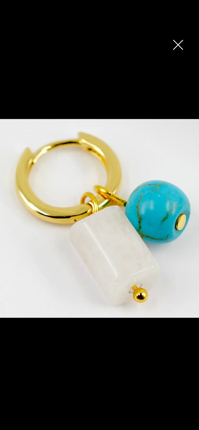 Stone and Turquoise Bead Huggie Earrings