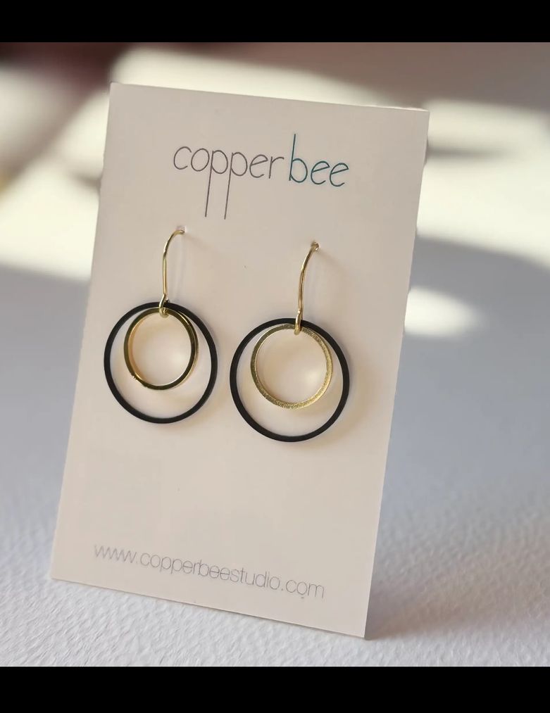 Black and Brass Multi Hoop Earrings