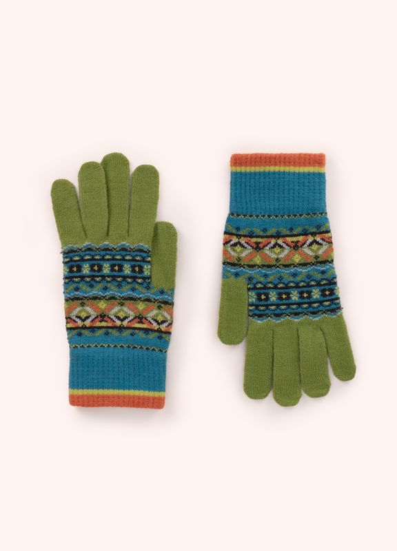 Fair Isle Gloves in Teal Mix