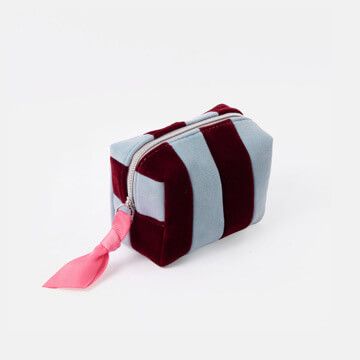 Blue and Wine Stripe Velvet Ultra Mini Cube Cosmetic Bag