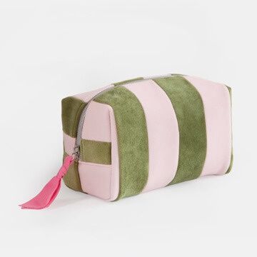 Pink and Green Stripe Cube Cosmetic Bag
