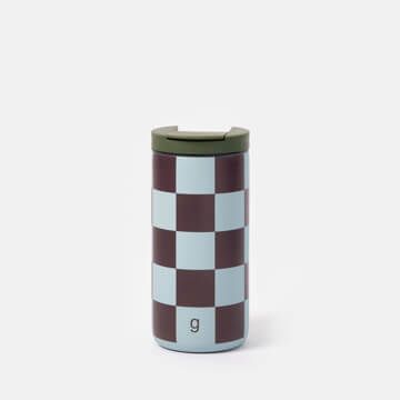 Wine and Blue Check Stainless Steel Coffee Mug