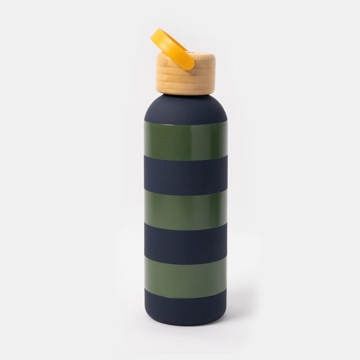 Navy and Khaki Stripe Metal Water Bottle