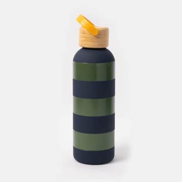 Navy and Khaki Stripe Metal Water Bottle