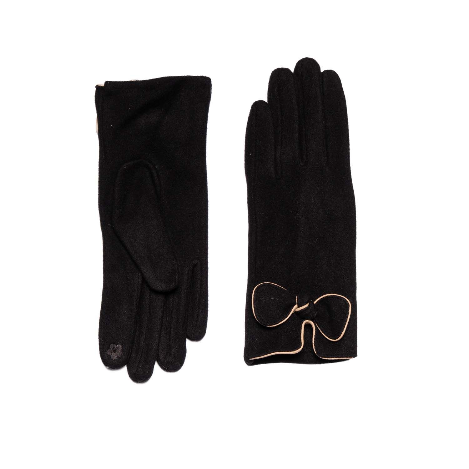 Bow Detail Gloves Touch Screen, Colour: Black