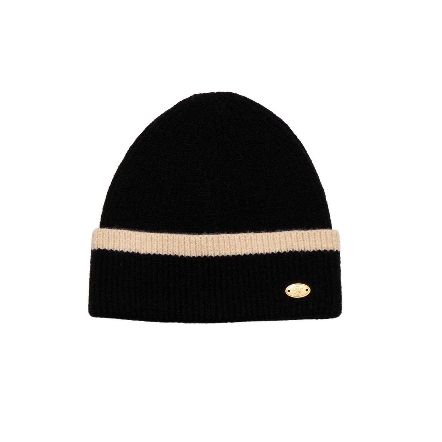 Beanie Hat Knitted Border Design, Colour: Black