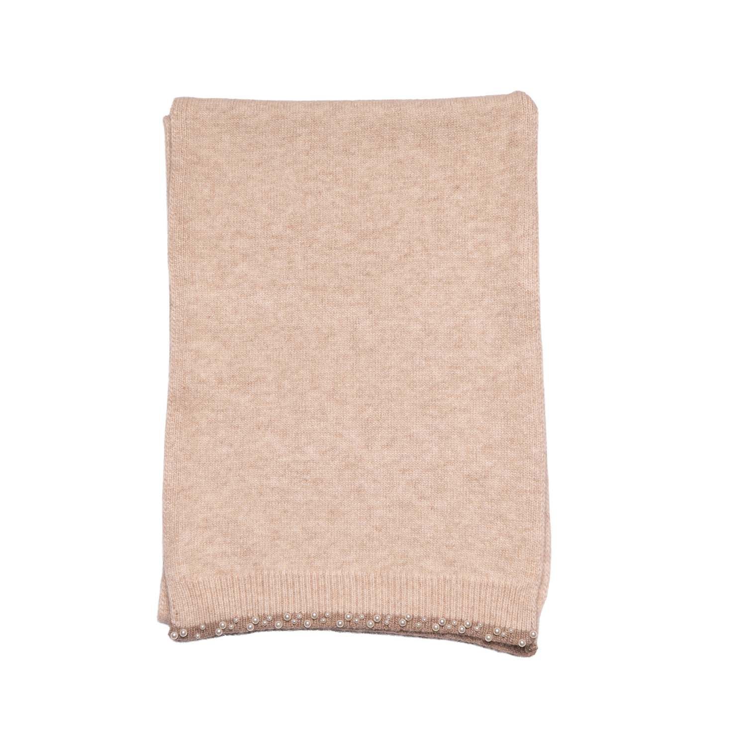 Lux Knitted Scarf With Pearl Detail, Colour: Cream